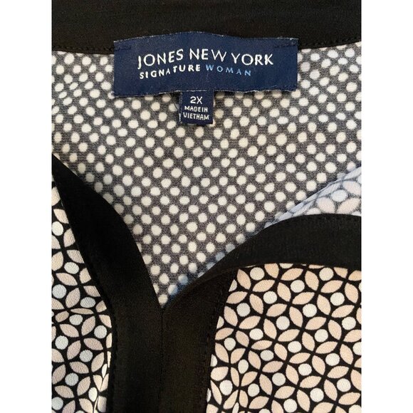 Jones New York Signature Womens 2X Black & White Geometric Print Long Tunic Top - Picture 3 of 6